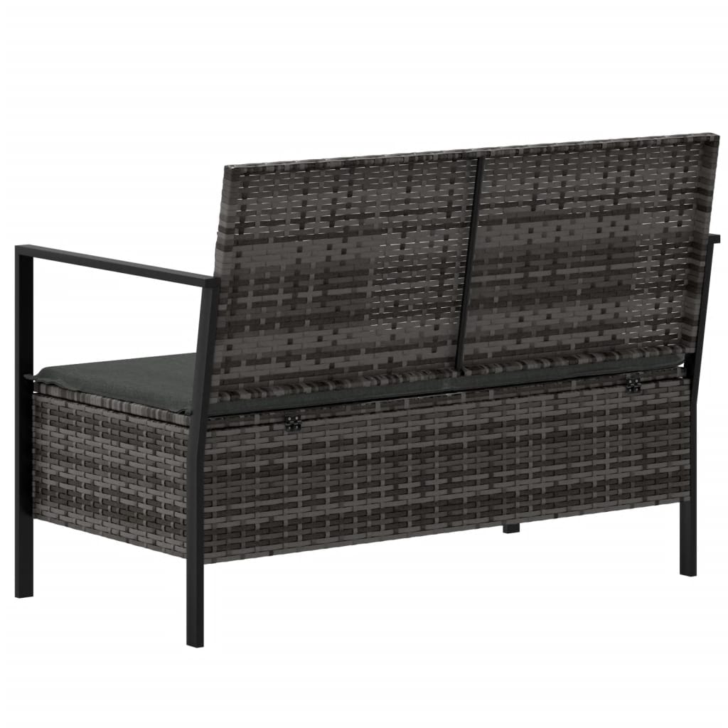 vidaXL Gartenbank 2-Sitzer mit Kissen Grau Poly Rattan