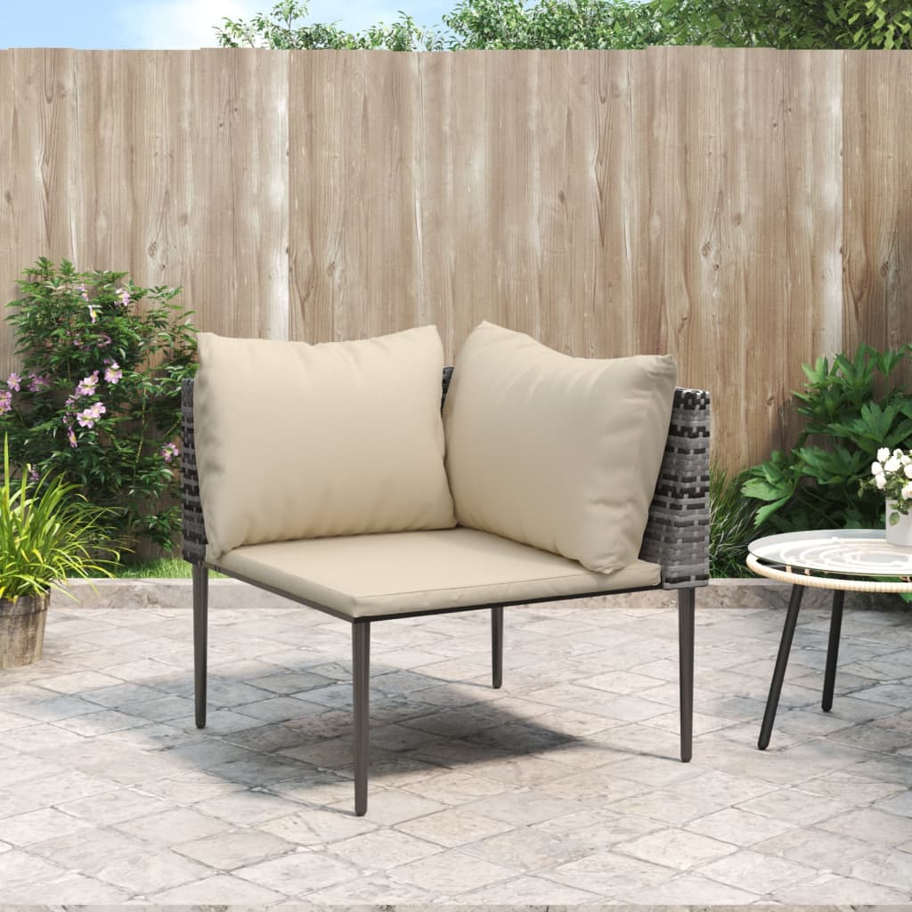 vidaXL Garten-Ecksofa mit Kissen Grau Poly Rattan