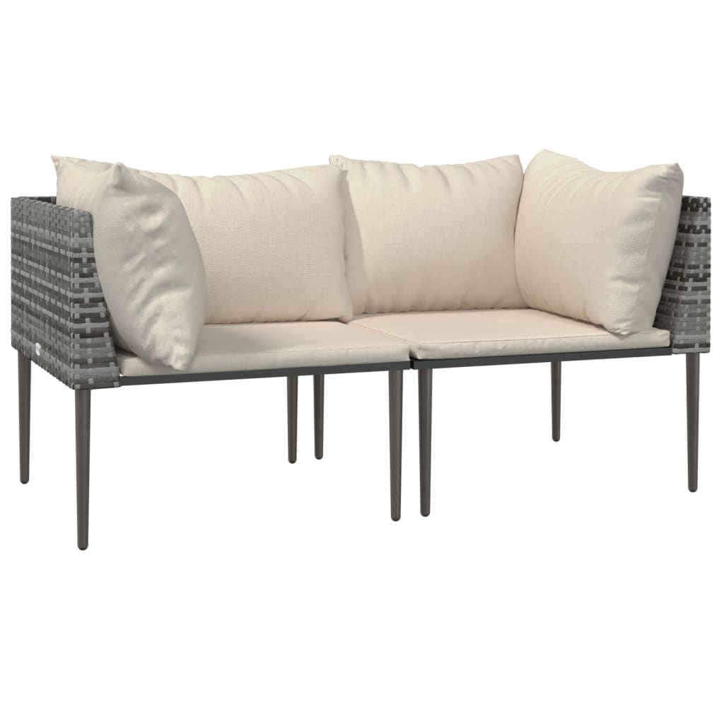 vidaXL Garten-Ecksofas mit Kissen 2 Stk. Grau Poly Rattan