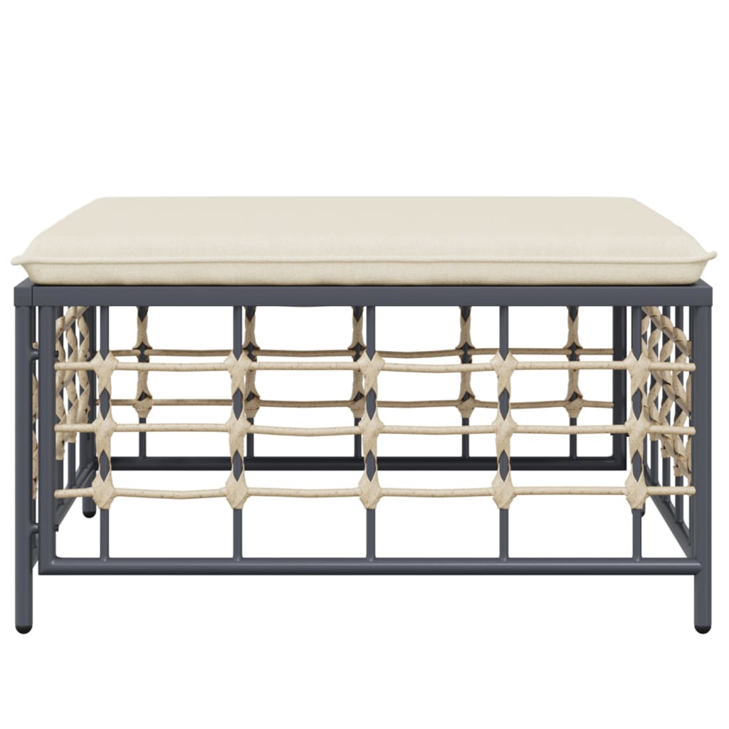 vidaXL Gartenhocker mit Beige Kissen Poly Rattan