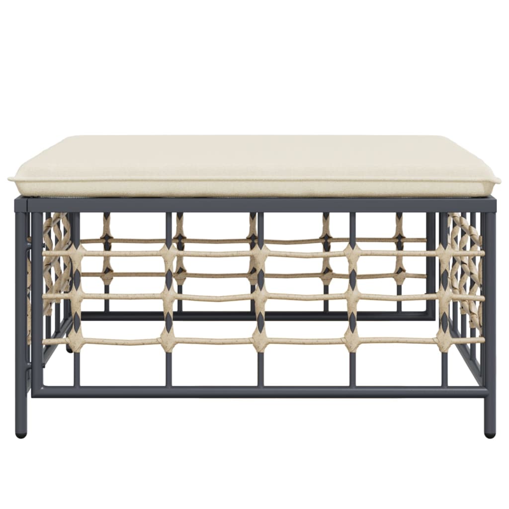 vidaXL Gartenhocker mit Beige Kissen Poly Rattan
