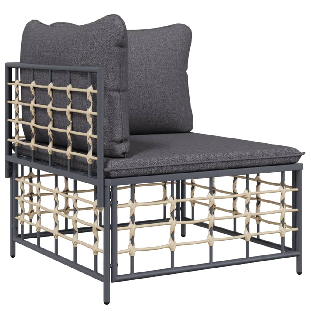 vidaXL Garten-Ecksofa mit Dunkelgrauen Kissen Poly Rattan