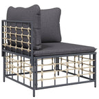 vidaXL Garten-Ecksofa mit Dunkelgrauen Kissen Poly Rattan