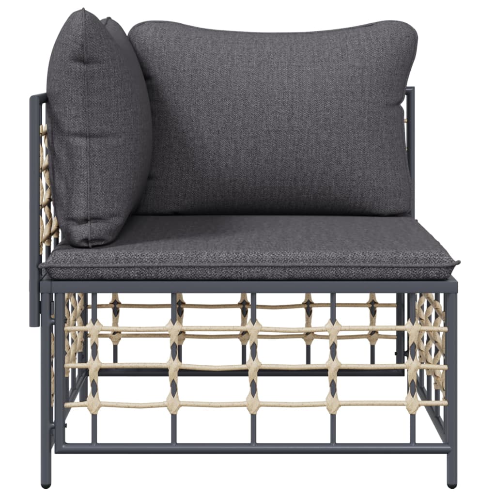 vidaXL Garten-Ecksofa mit Dunkelgrauen Kissen Poly Rattan