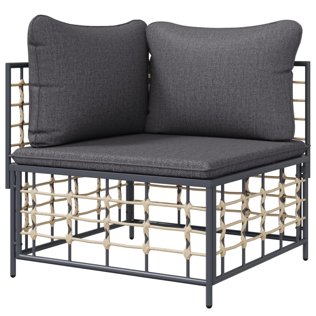 vidaXL Garten-Ecksofa mit Dunkelgrauen Kissen Poly Rattan