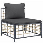 vidaXL Garten-Mittelsofa mit Dunkelgrauen Kissen Poly Rattan