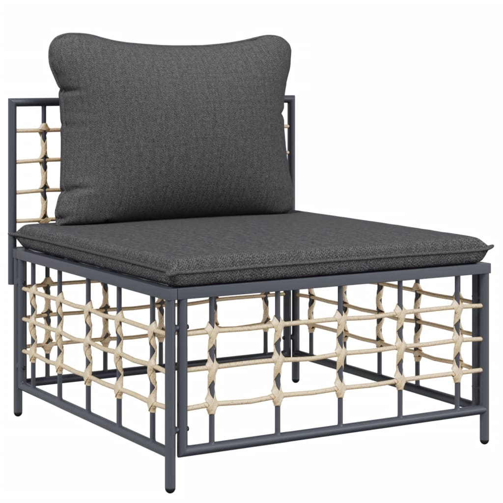 vidaXL Garten-Mittelsofa mit Dunkelgrauen Kissen Poly Rattan
