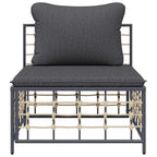 vidaXL Garten-Mittelsofa mit Dunkelgrauen Kissen Poly Rattan