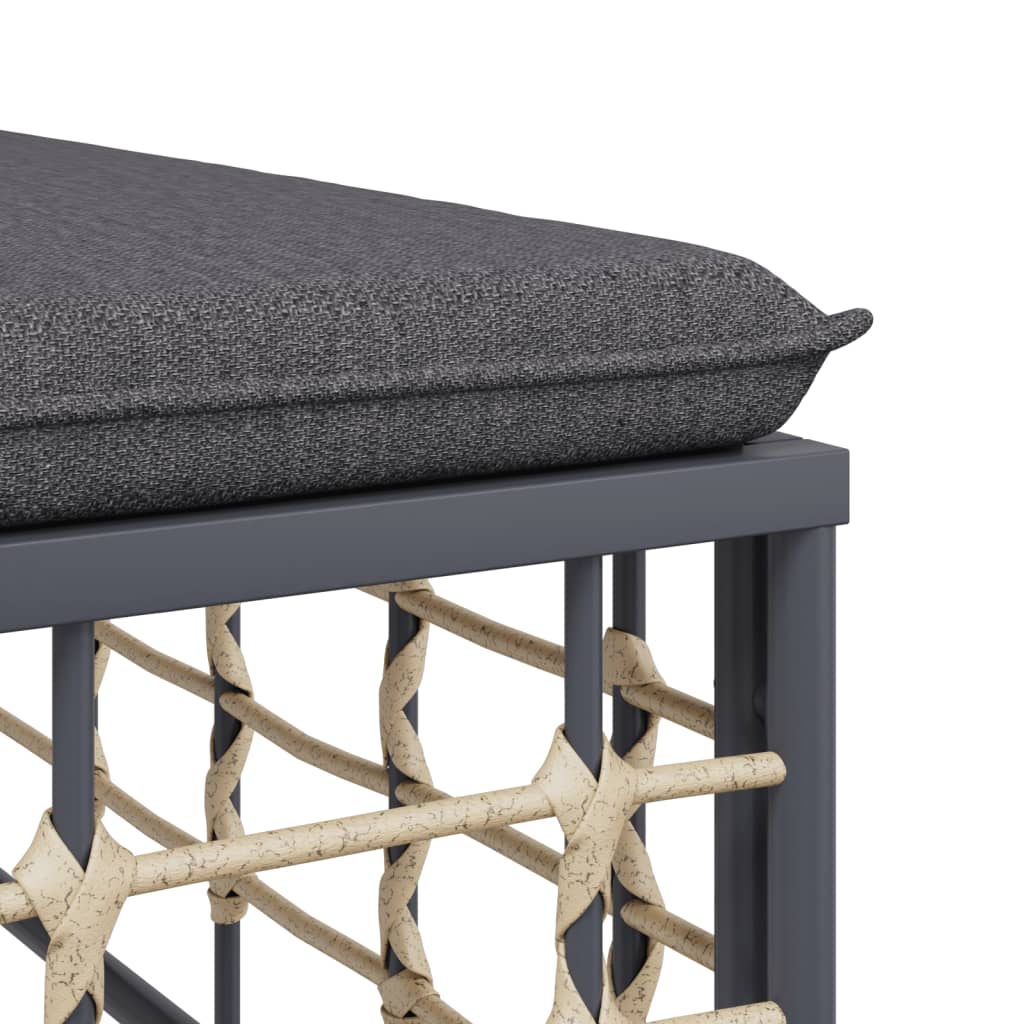 vidaXL Gartenhocker mit Dunkelgrauem Kissen Poly Rattan