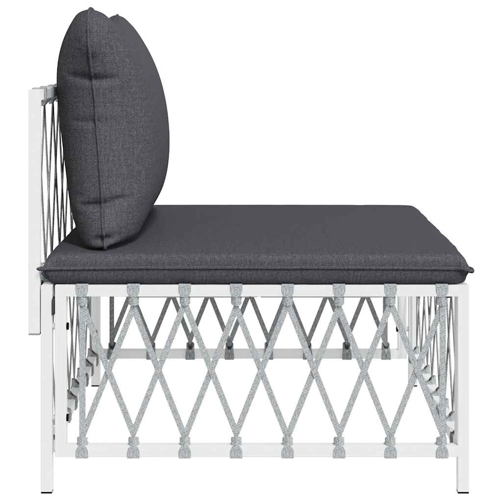 vidaXL Garten-Mittelsofa mit Kissen Weiß Gewebe