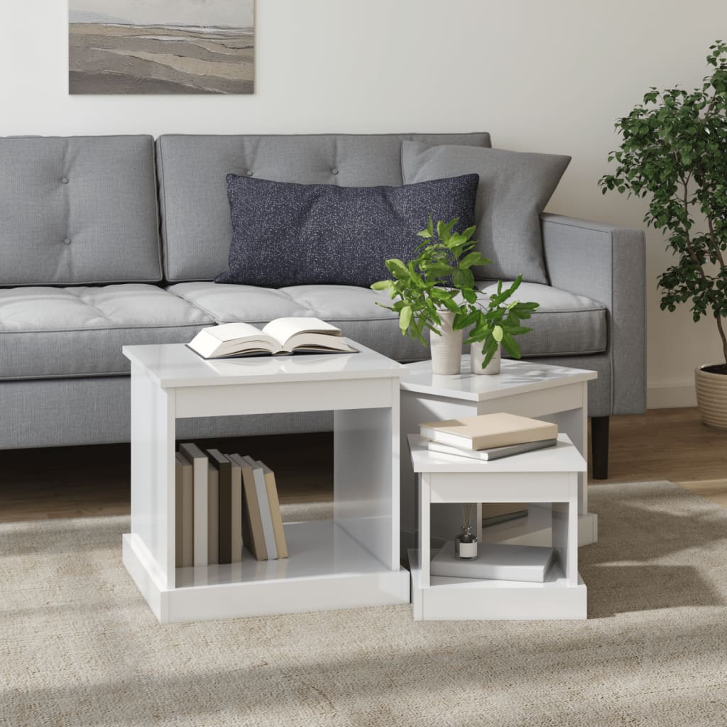 vidaXL Couchtische 3 Stk. Hochglanz-Weiß Holzwerkstoff