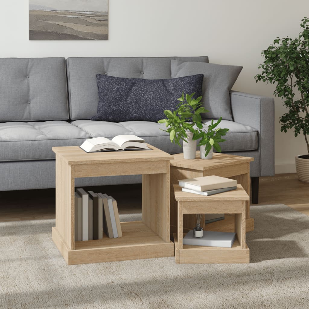 vidaXL Couchtische 3 Stk. Sonoma-Eiche Holzwerkstoff