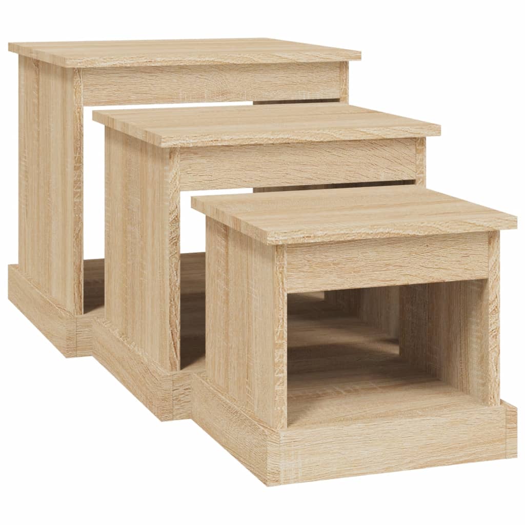 vidaXL Couchtische 3 Stk. Sonoma-Eiche Holzwerkstoff