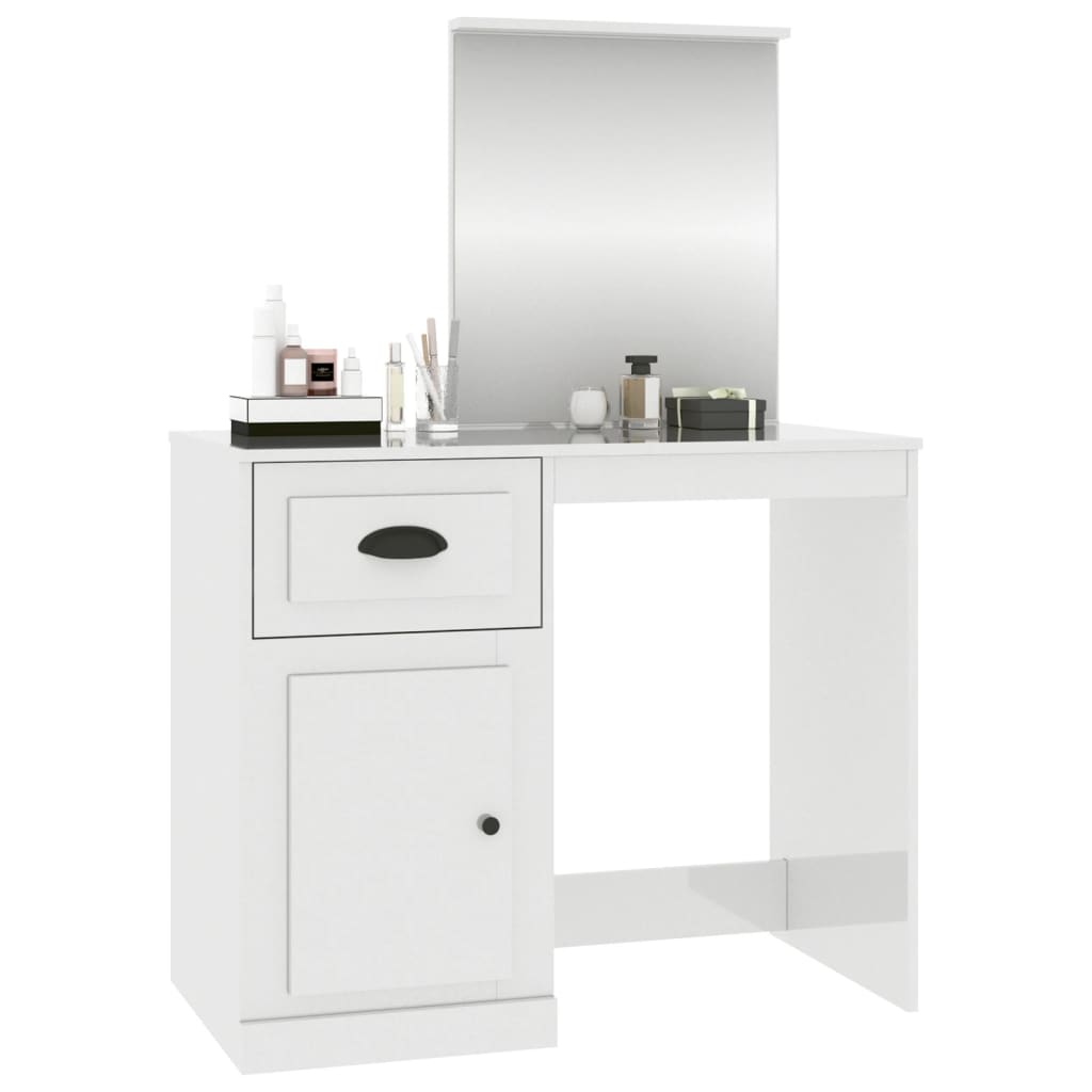 vidaXL Schminktisch mit Spiegel Hochglanz-Weiß 90x50x132,5 cm