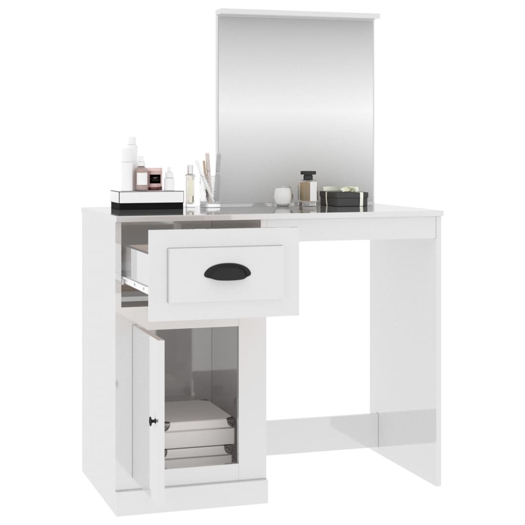vidaXL Schminktisch mit Spiegel Hochglanz-Weiß 90x50x132,5 cm