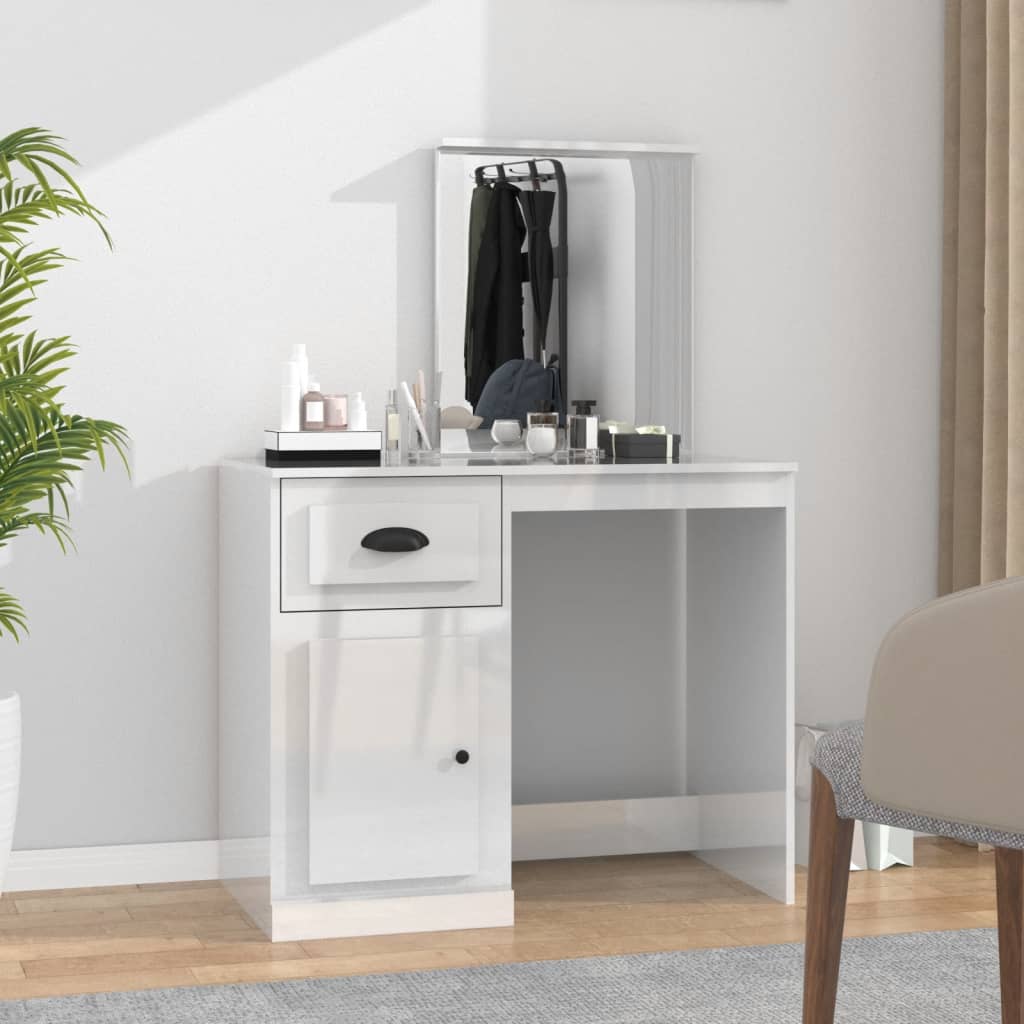 vidaXL Schminktisch mit Spiegel Hochglanz-Weiß 90x50x132,5 cm