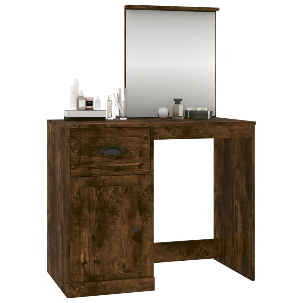 vidaXL Schminktisch mit Spiegel Räuchereiche 90x50x132,5 cm