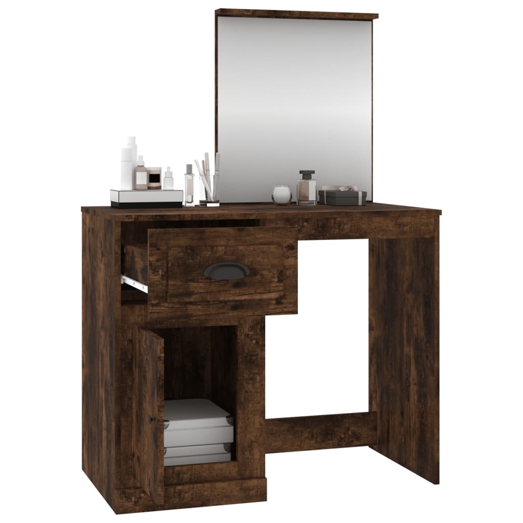 vidaXL Schminktisch mit Spiegel Räuchereiche 90x50x132,5 cm