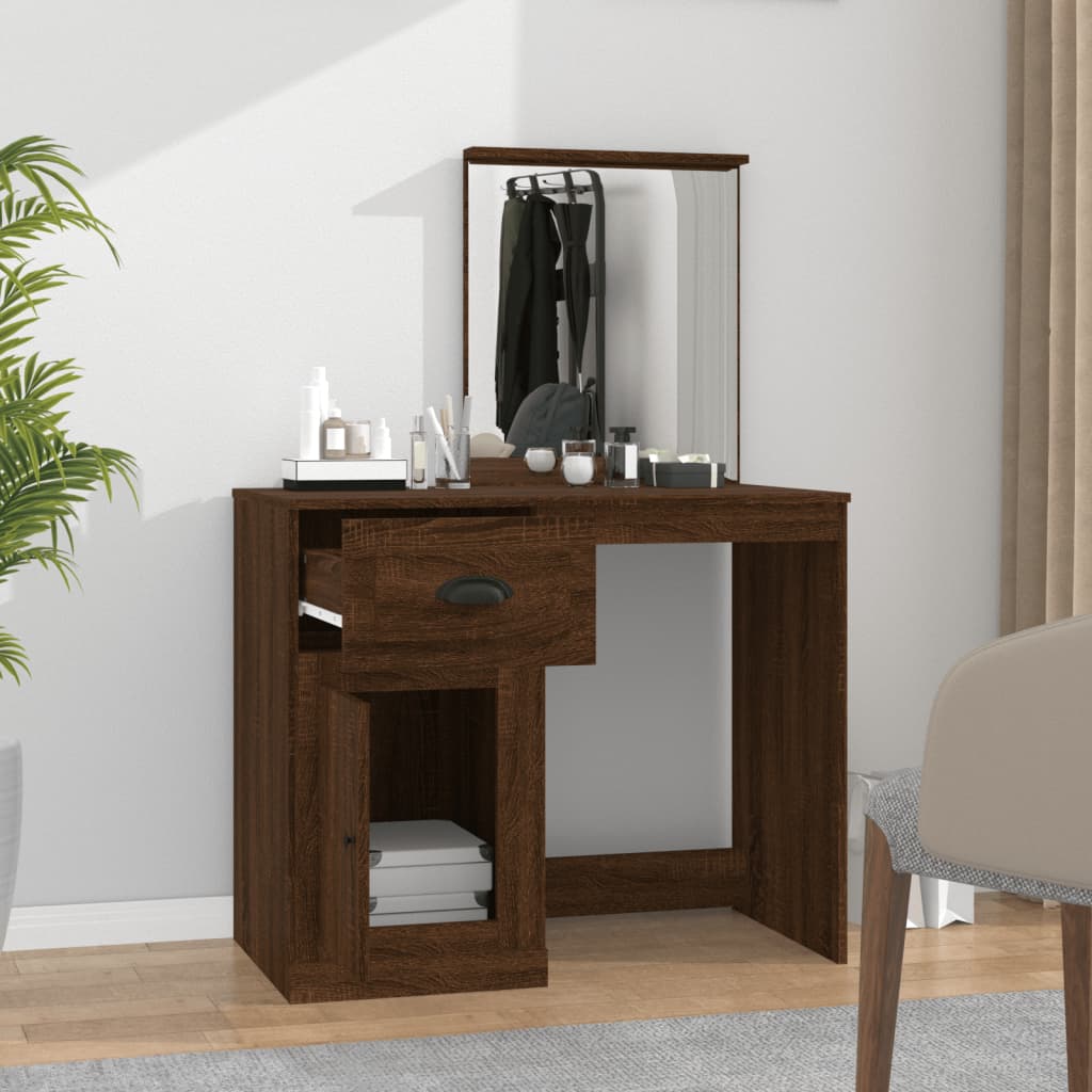 vidaXL Schminktisch mit Spiegel Braun Eichen-Optik 90x50x132,5 cm