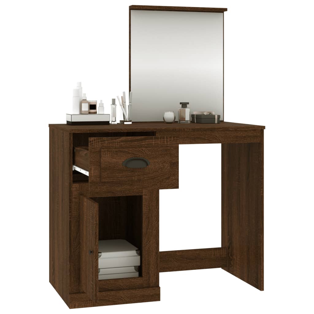 vidaXL Schminktisch mit Spiegel Braun Eichen-Optik 90x50x132,5 cm
