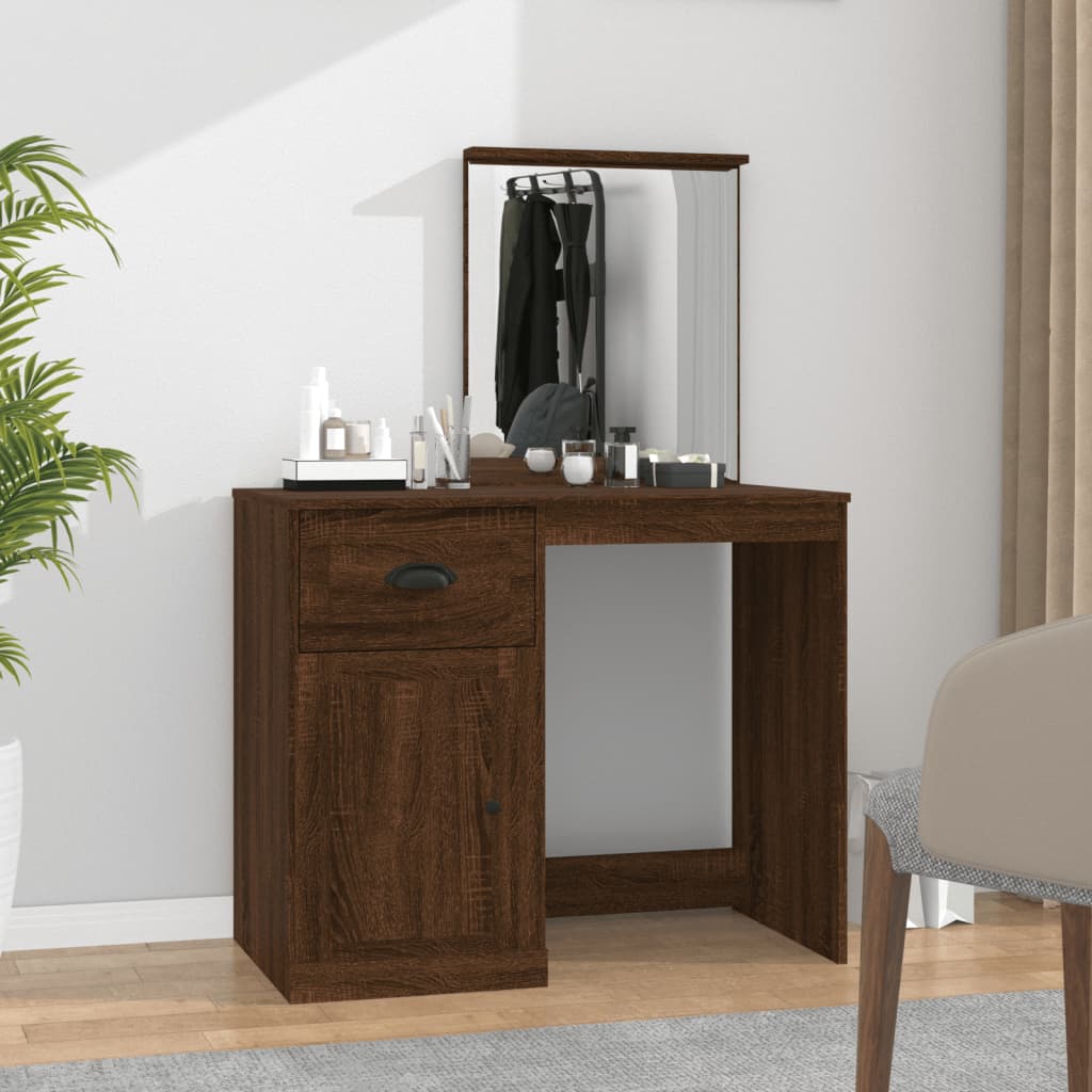 vidaXL Schminktisch mit Spiegel Braun Eichen-Optik 90x50x132,5 cm
