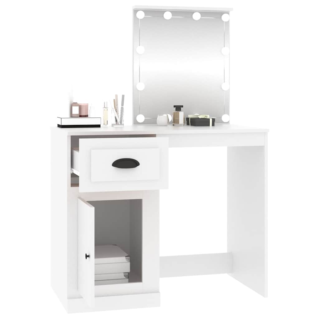 vidaXL Schminktisch mit LED Weiß 90x50x132,5 cm Holzwerkstoff
