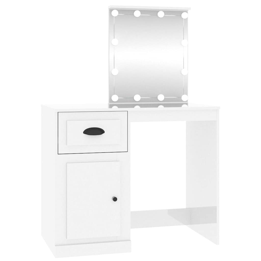 vidaXL Schminktisch mit LED Hochglanz-Weiß 90x50x132,5cm Holzwerkstoff