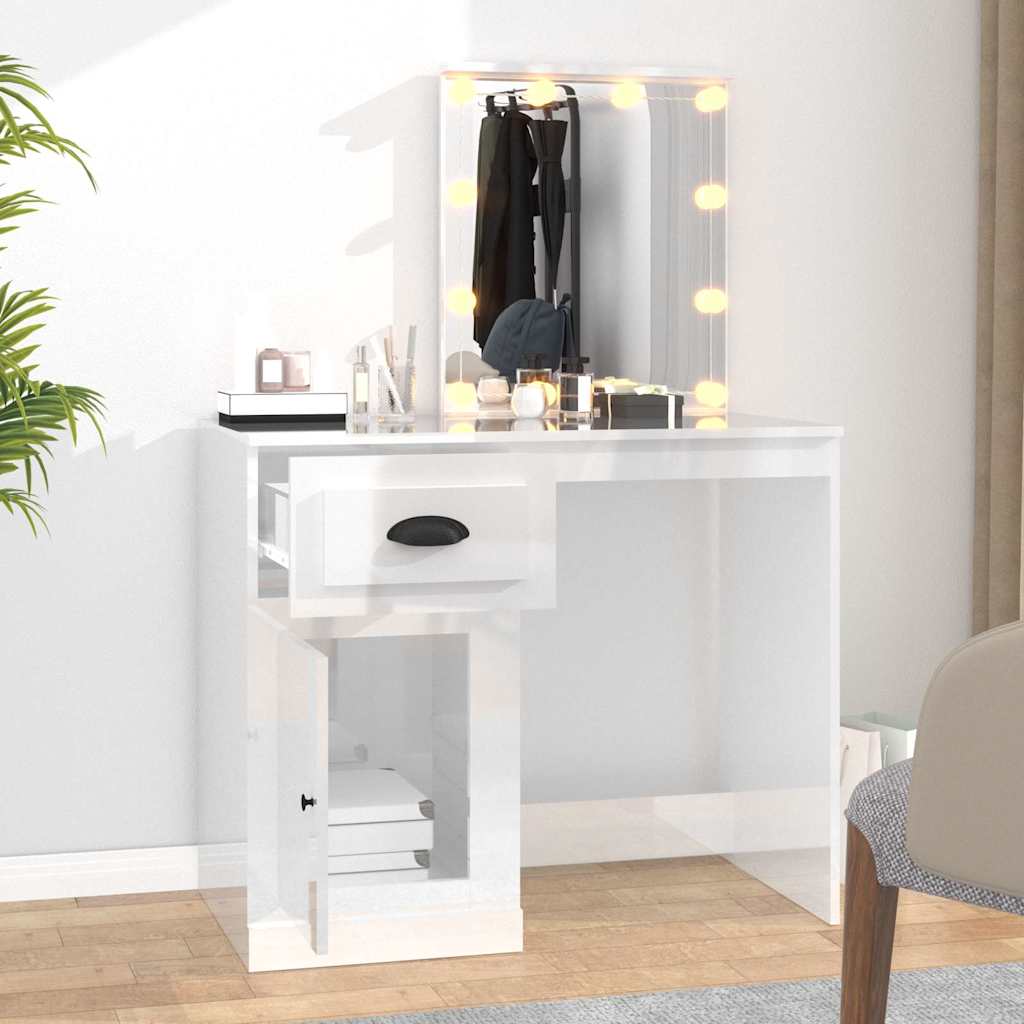 vidaXL Schminktisch mit LED Hochglanz-Weiß 90x50x132,5cm Holzwerkstoff