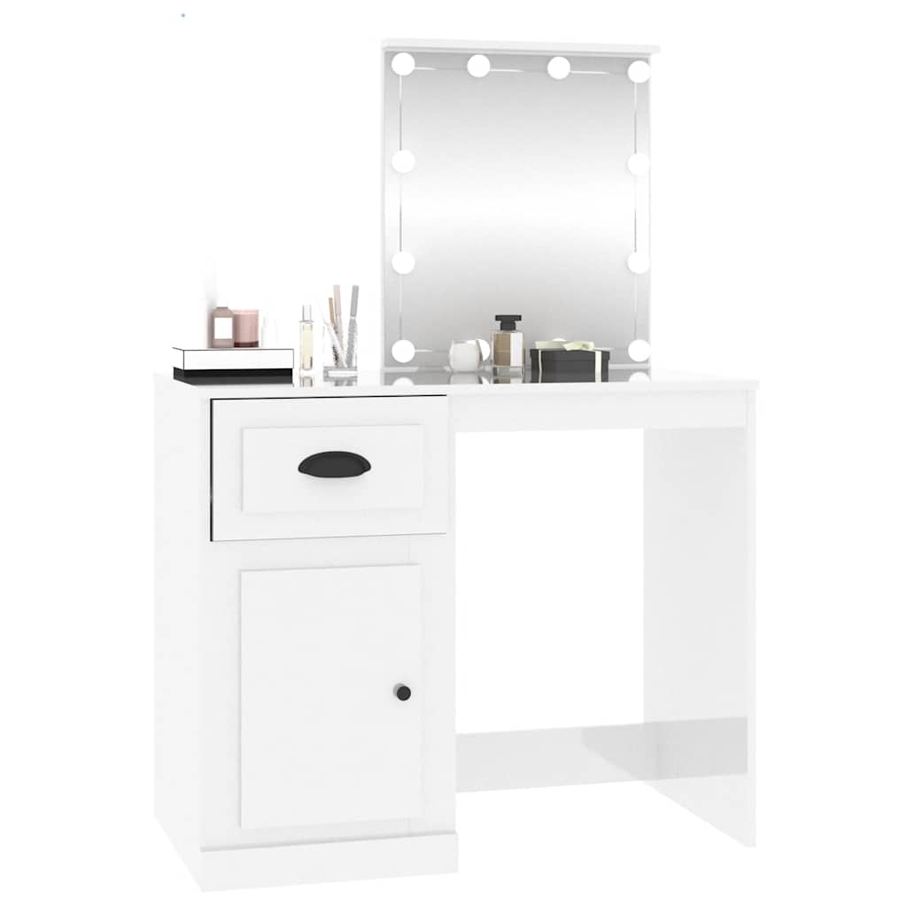 vidaXL Schminktisch mit LED Hochglanz-Weiß 90x50x132,5cm Holzwerkstoff