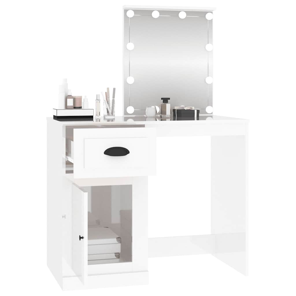 vidaXL Schminktisch mit LED Hochglanz-Weiß 90x50x132,5cm Holzwerkstoff