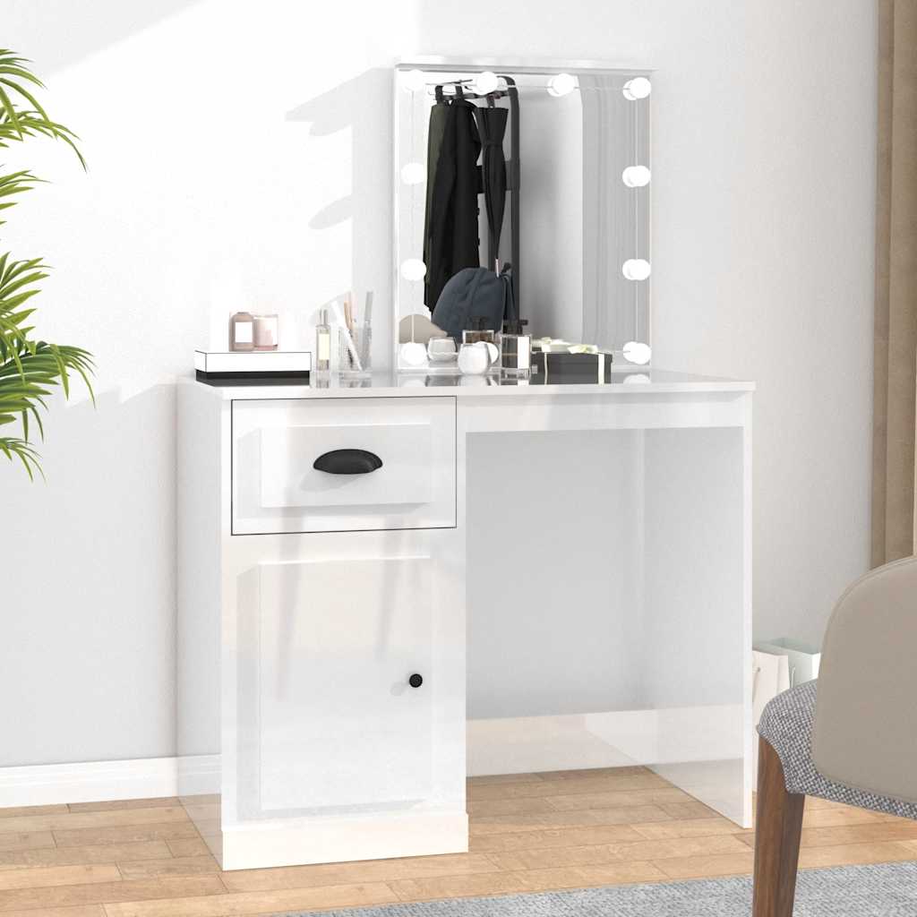 vidaXL Schminktisch mit LED Hochglanz-Weiß 90x50x132,5cm Holzwerkstoff