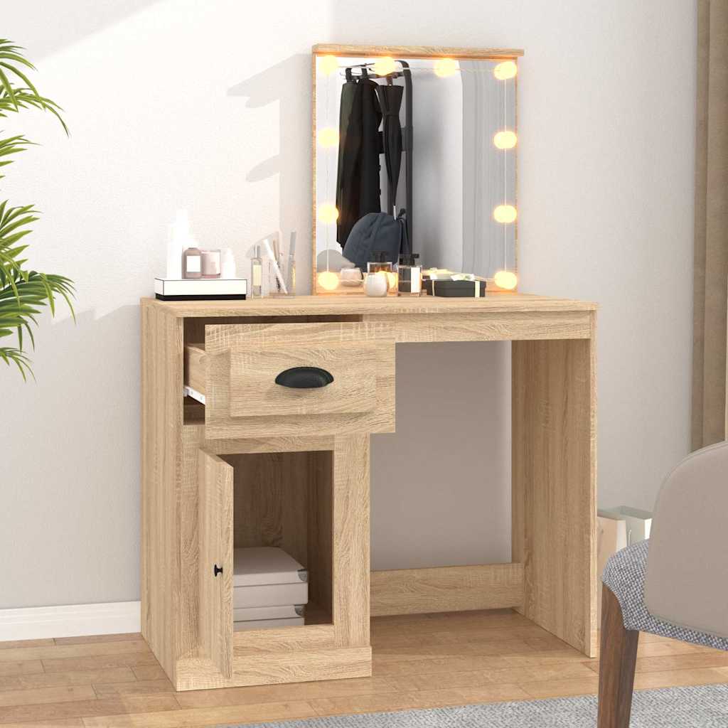 vidaXL Schminktisch mit LEDs Sonoma-Eiche 90x50x132,5 cm Holzwerkstoff