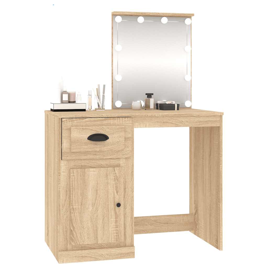 vidaXL Schminktisch mit LEDs Sonoma-Eiche 90x50x132,5 cm Holzwerkstoff