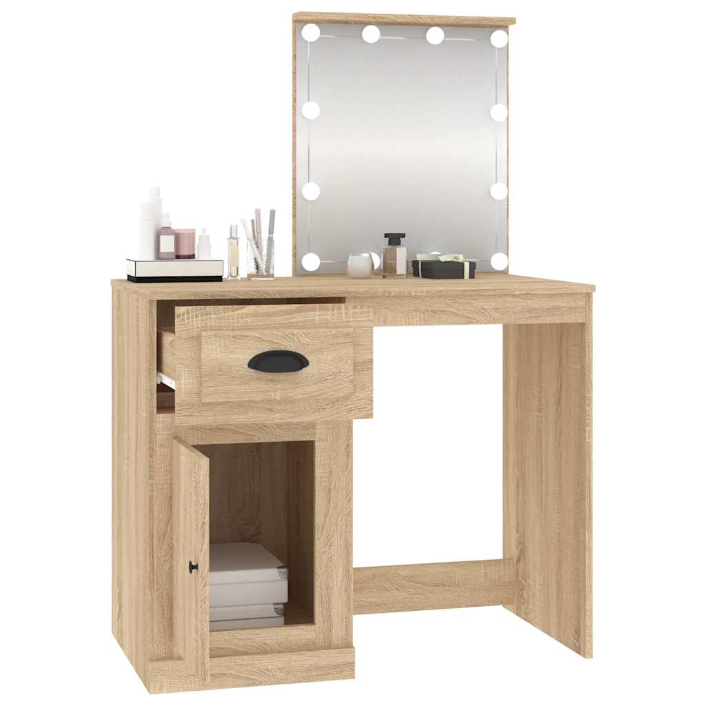 vidaXL Schminktisch mit LEDs Sonoma-Eiche 90x50x132,5 cm Holzwerkstoff