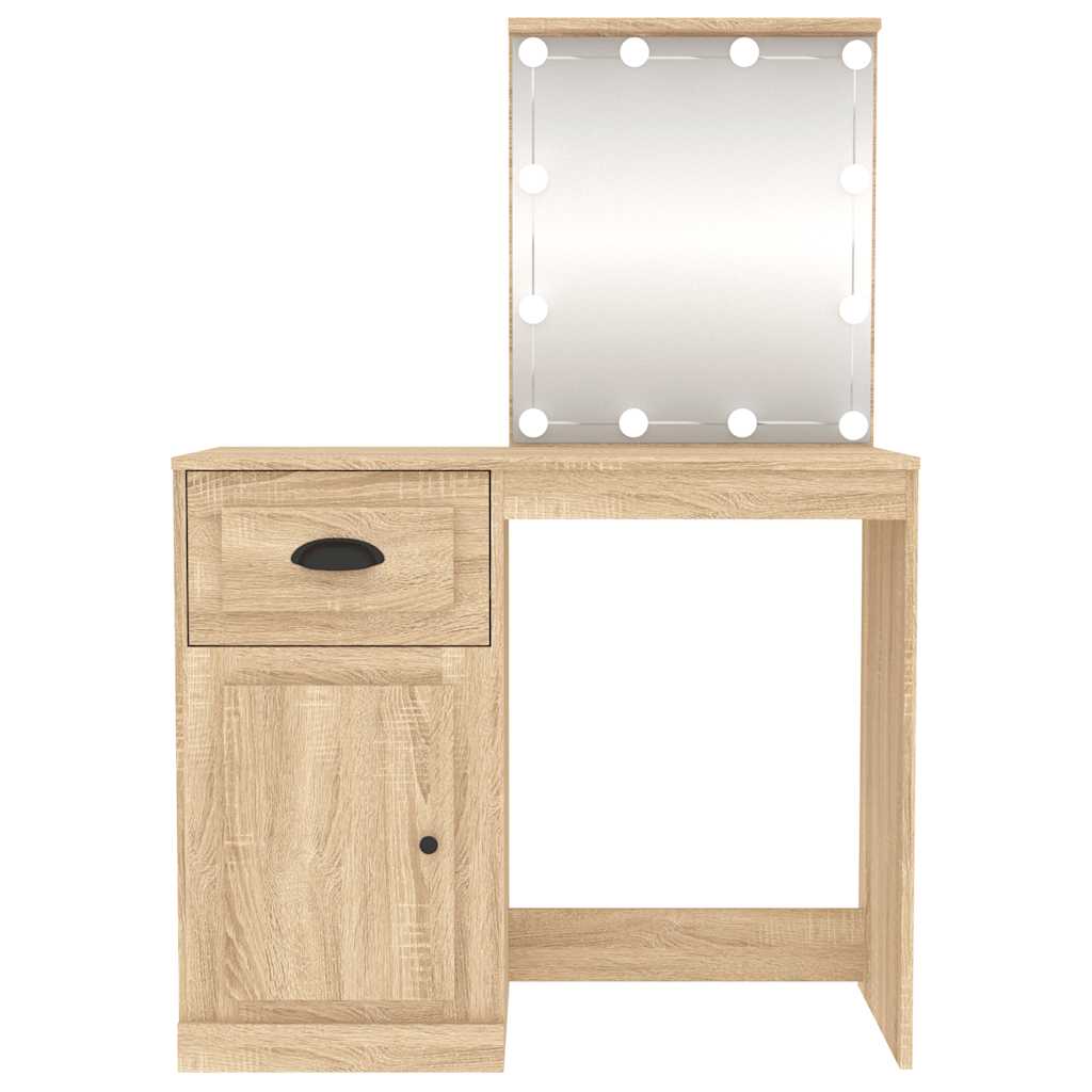 vidaXL Schminktisch mit LEDs Sonoma-Eiche 90x50x132,5 cm Holzwerkstoff