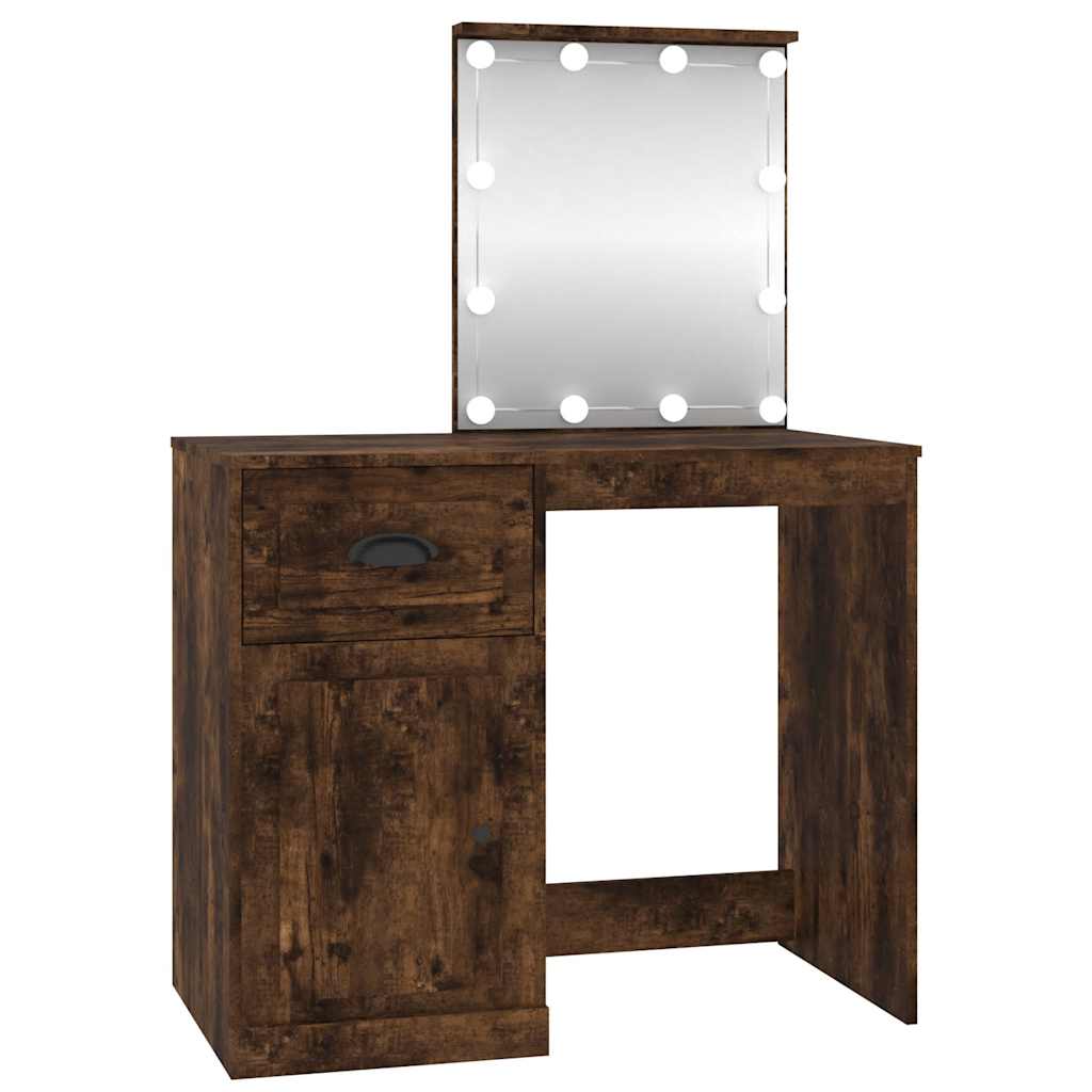 vidaXL Schminktisch mit LEDs Räuchereiche 90x50x132,5 cm Holzwerkstoff