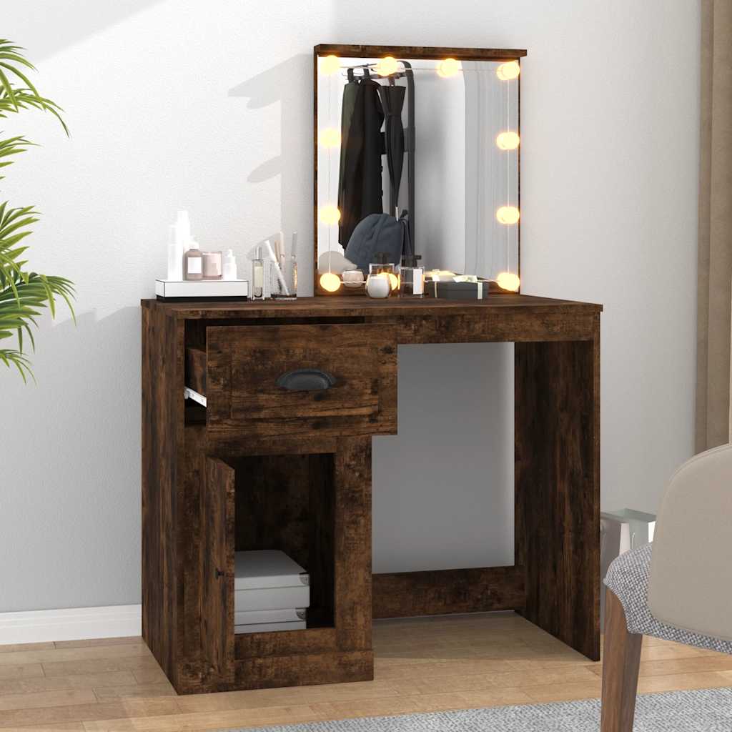 vidaXL Schminktisch mit LEDs Räuchereiche 90x50x132,5 cm Holzwerkstoff