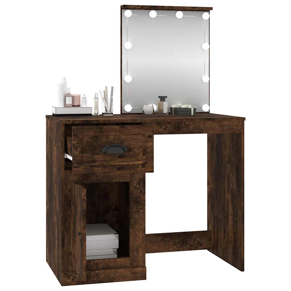 vidaXL Schminktisch mit LEDs Räuchereiche 90x50x132,5 cm Holzwerkstoff