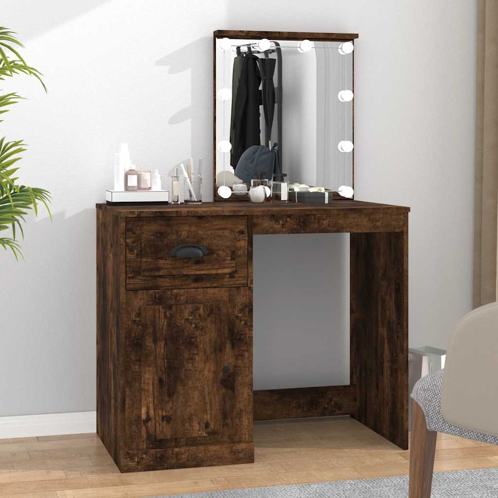 vidaXL Schminktisch mit LEDs Räuchereiche 90x50x132,5 cm Holzwerkstoff