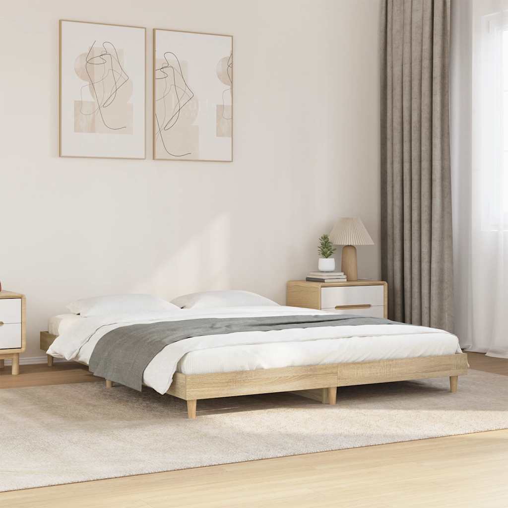 vidaXL Bettgestell Sonoma-Eiche 135x190 cm Holzwerkstoff