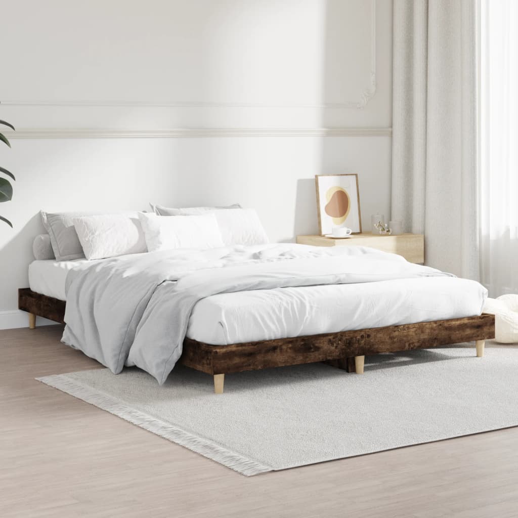 vidaXL Bettgestell Räuchereiche 135x190 cm Holzwerkstoff