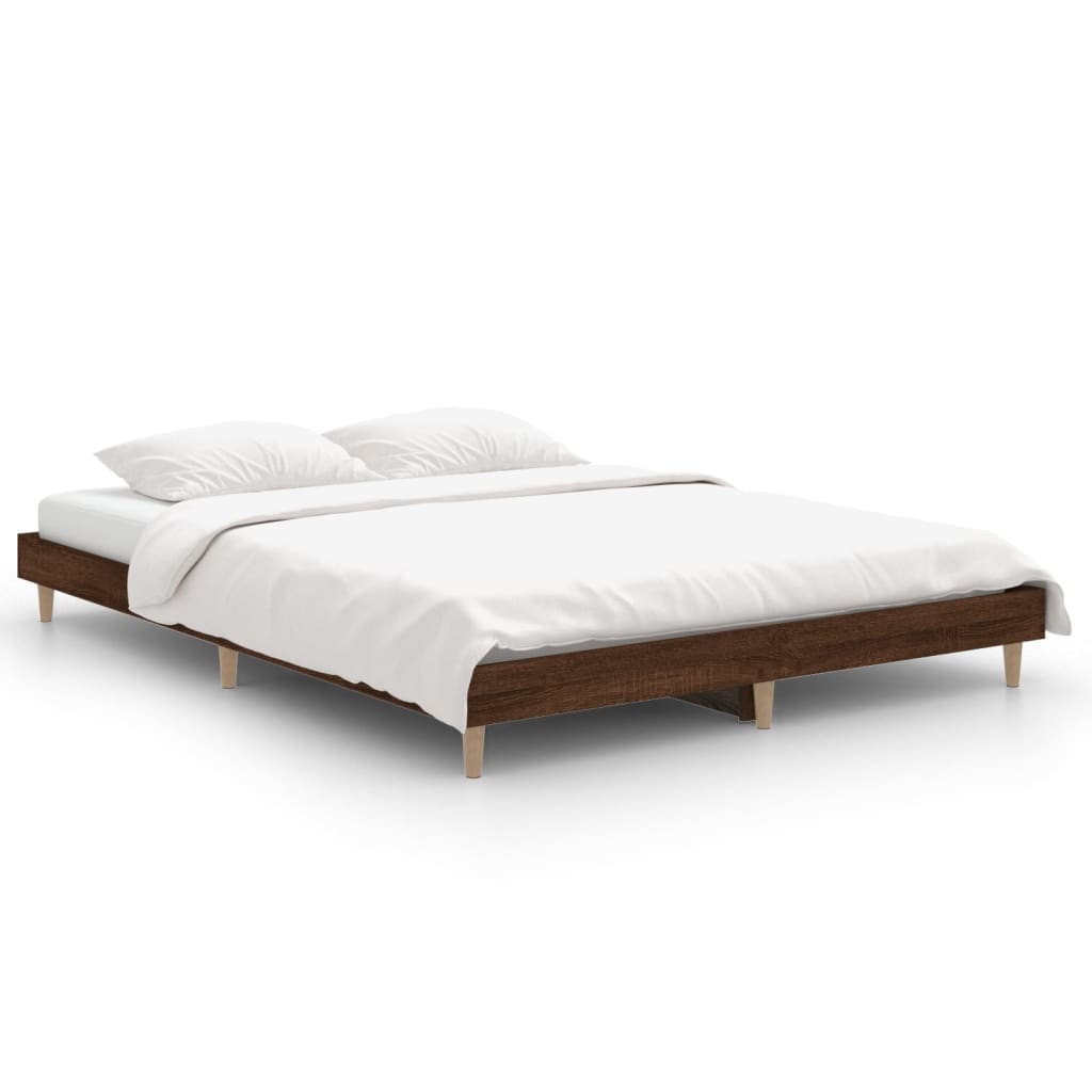 vidaXL Bettgestell Braun Eichen-Optik 135x190 cm Holzwerkstoff