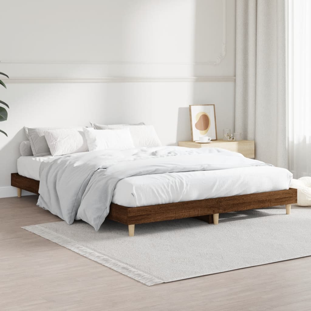 vidaXL Bettgestell Braun Eichen-Optik 135x190 cm Holzwerkstoff