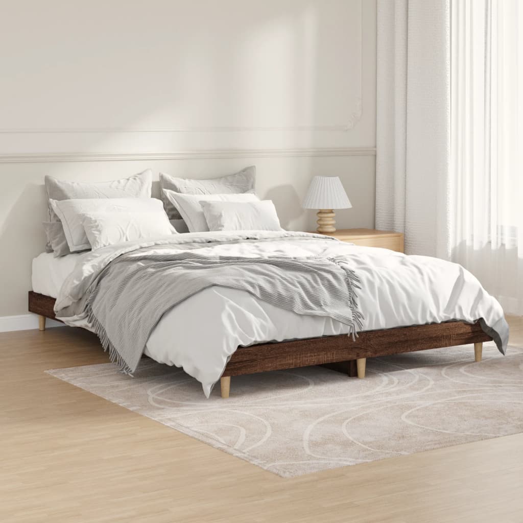 vidaXL Bettgestell Braun Eichen-Optik 135x190 cm Holzwerkstoff