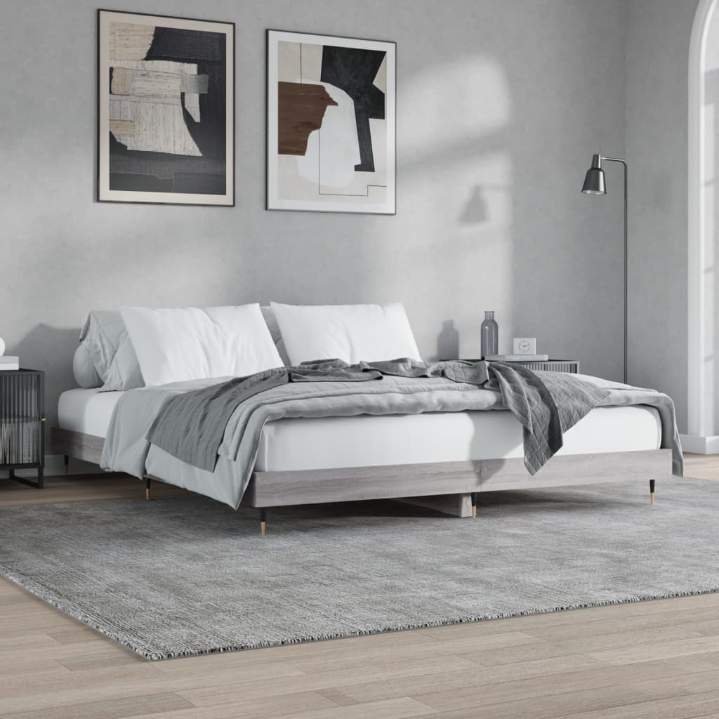 vidaXL Bettgestell ohne Matratze Grau Sonoma 160x200 cm Holzwerkstoff