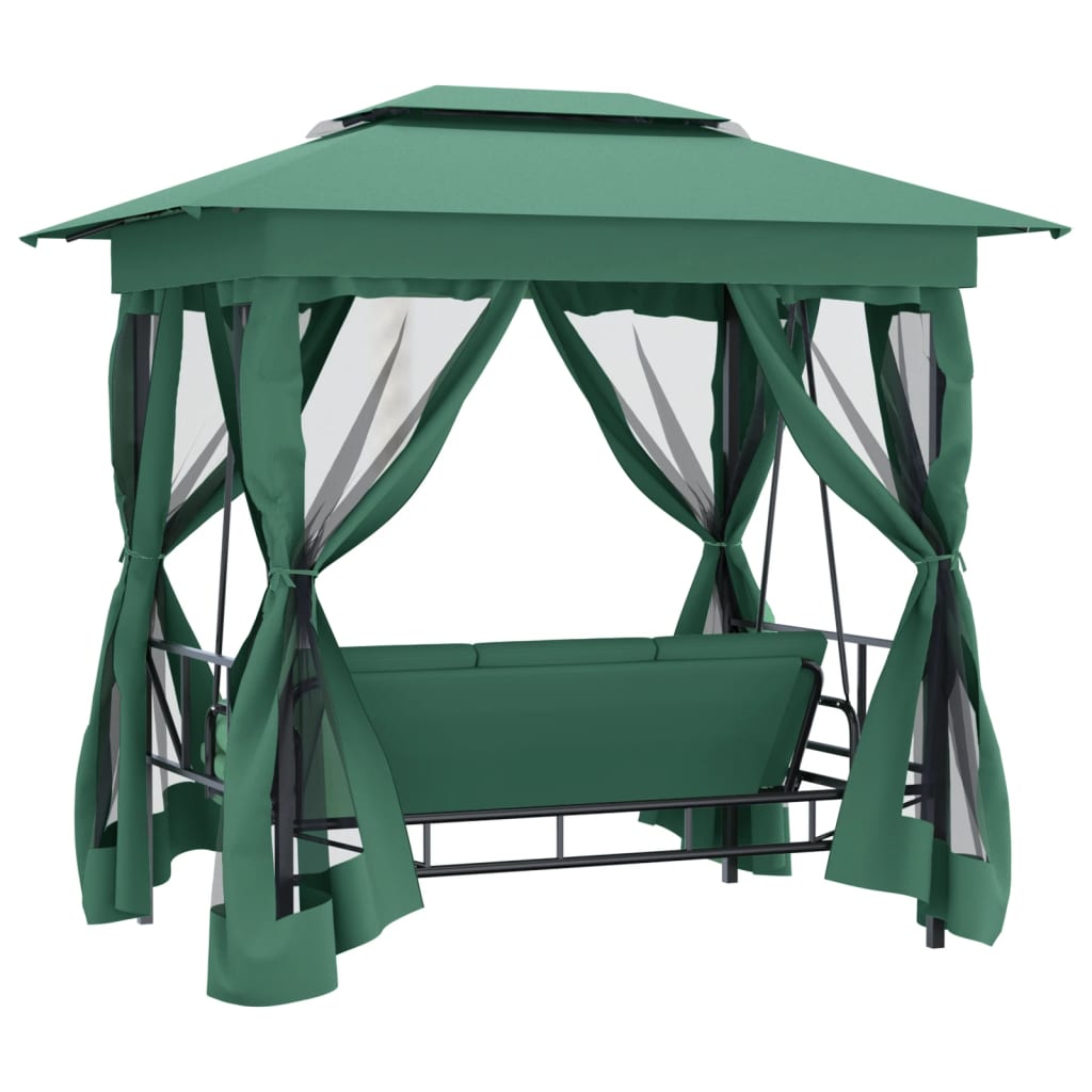 vidaXL Gartenpavillon mit Hollywoodschaukel Grün Stoff & Stahl