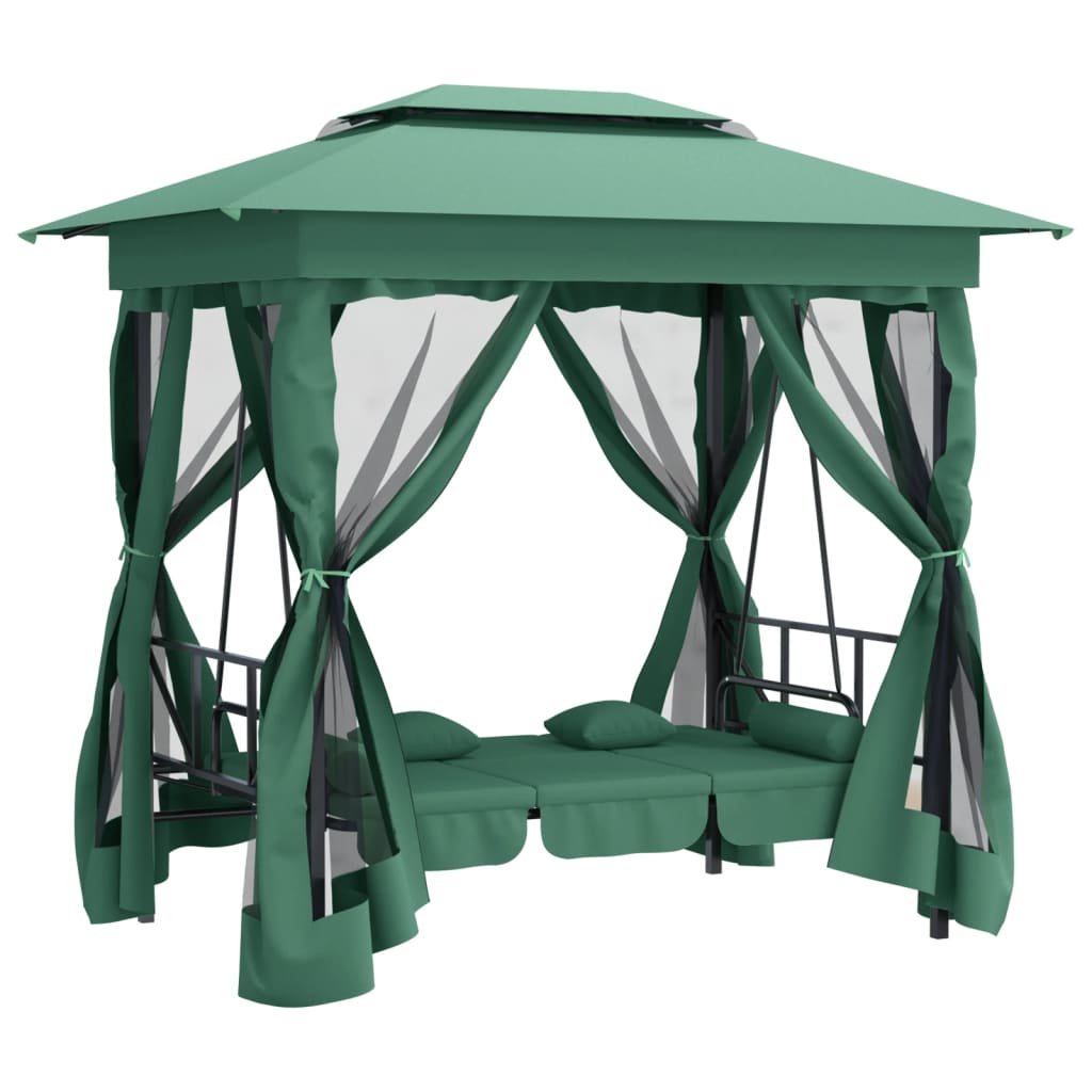 vidaXL Gartenpavillon mit Hollywoodschaukel Grün Stoff & Stahl