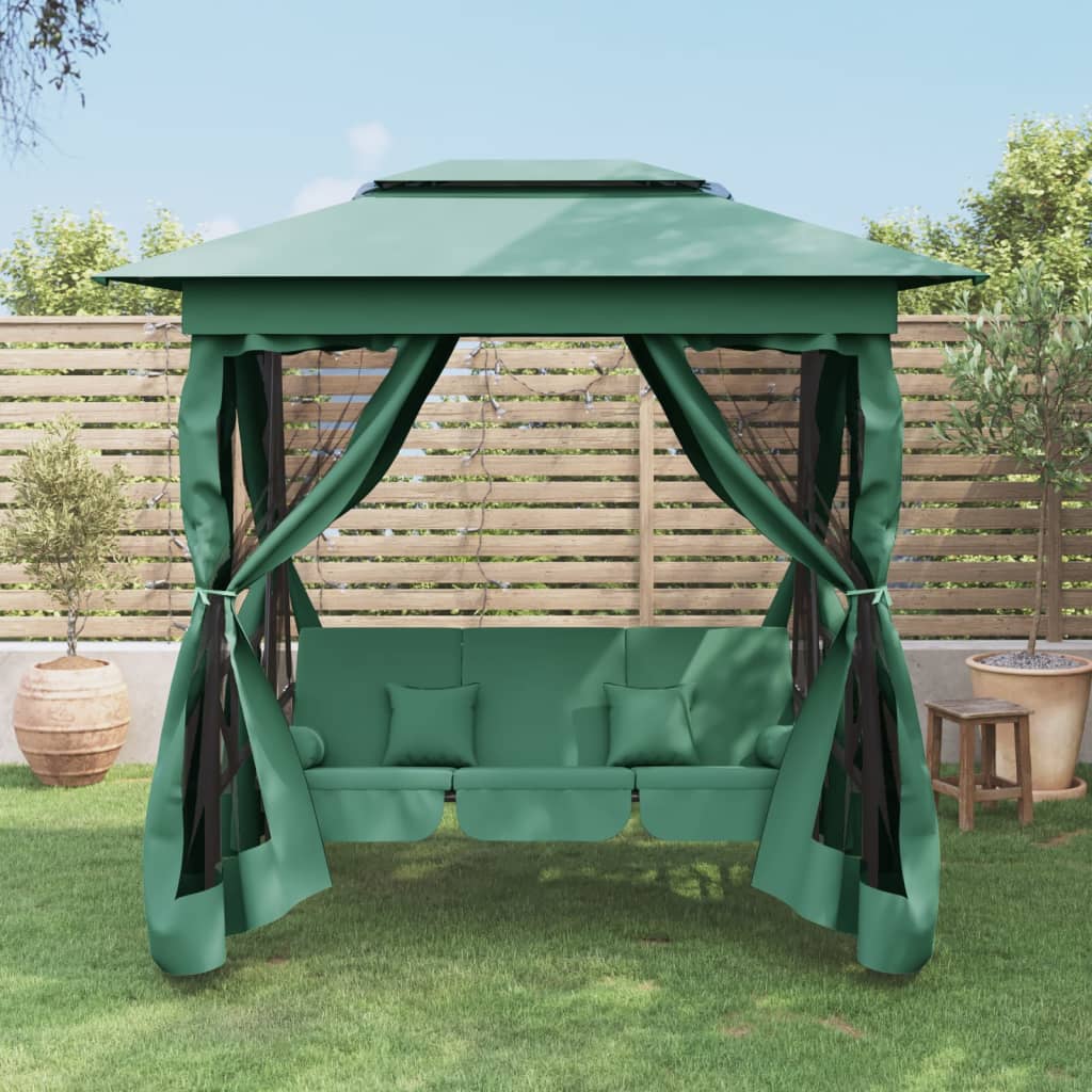 vidaXL Gartenpavillon mit Hollywoodschaukel Grün Stoff & Stahl