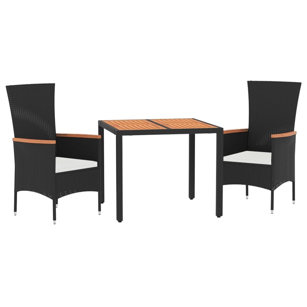 vidaXL 3-tlg. Garten-Essgruppe mit Kissen Schwarz Poly Rattan