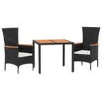 vidaXL 3-tlg. Garten-Essgruppe mit Kissen Schwarz Poly Rattan